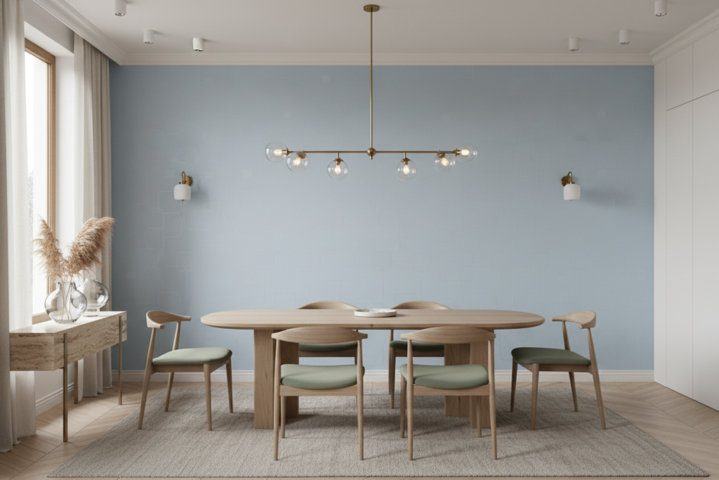 Papier peint moderne bleu ciel aux motifs géométriques subtils - Salle à manger