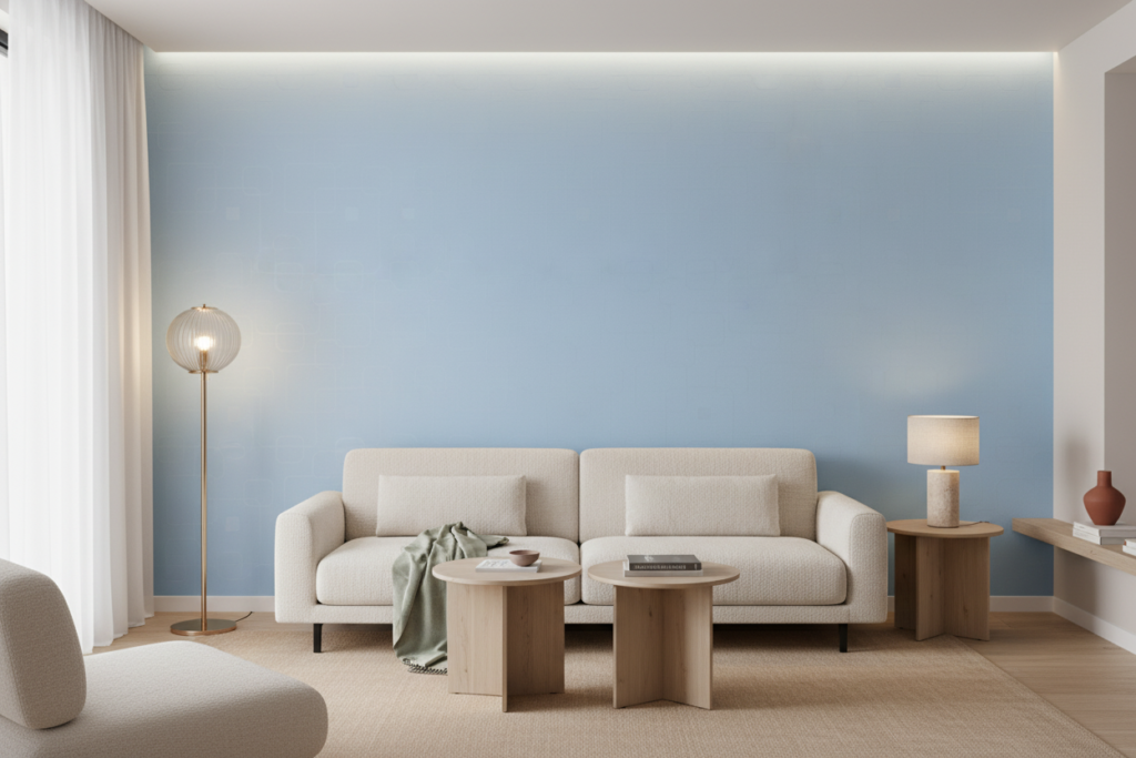 Papier peint moderne bleu ciel aux motifs géométriques subtils - Salon / Séjour