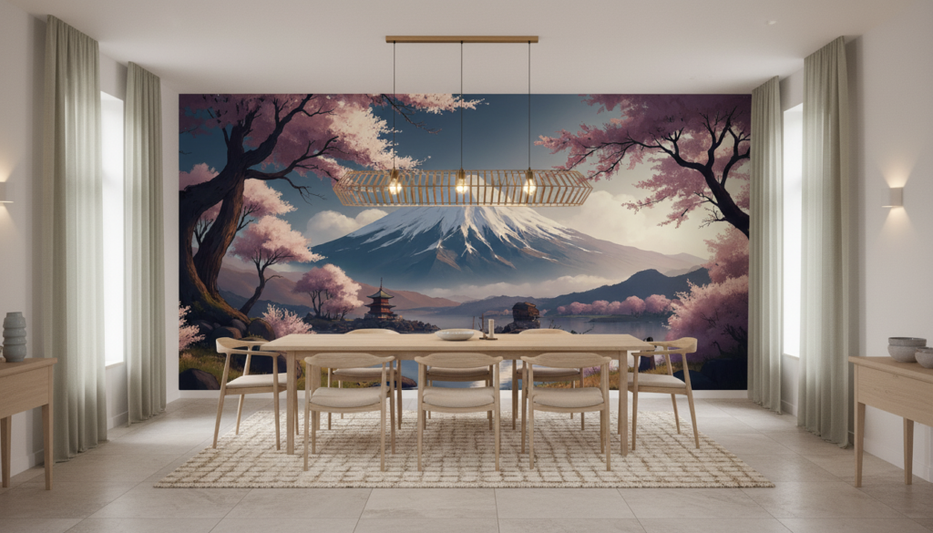 Papier Peint Mont Fuji et Cerisiers en Fleurs Japonais - Salle à manger