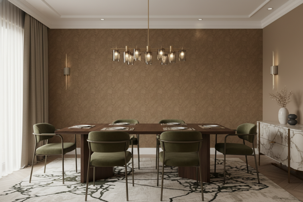 Papier peint motif végétal baroque doré ton sur ton élégant - Salle à manger