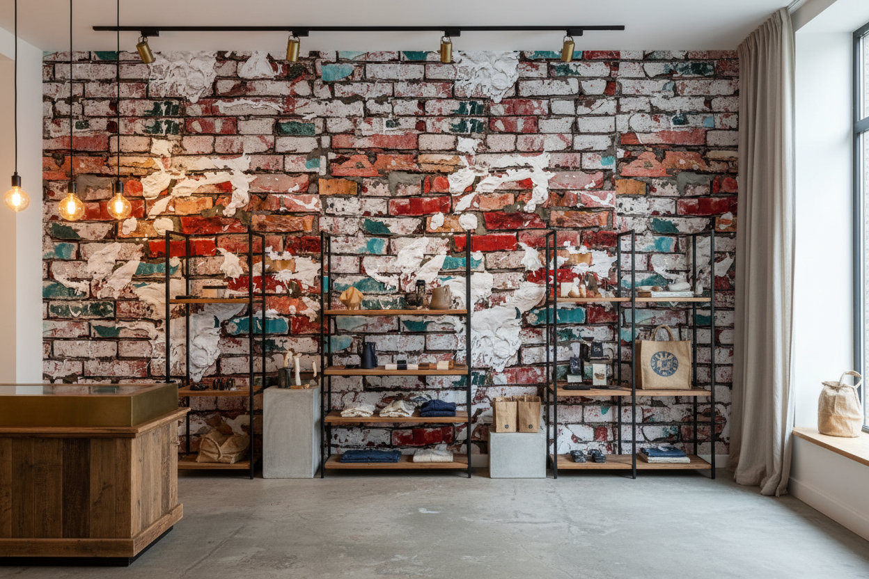 Papier peint mur de briques vintage aux couleurs éclatées — Boutique