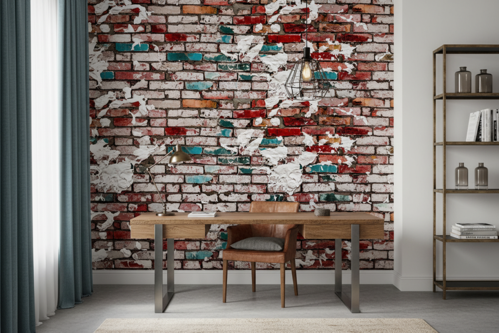 Papier peint mur de briques vintage aux couleurs éclatées - Bureau