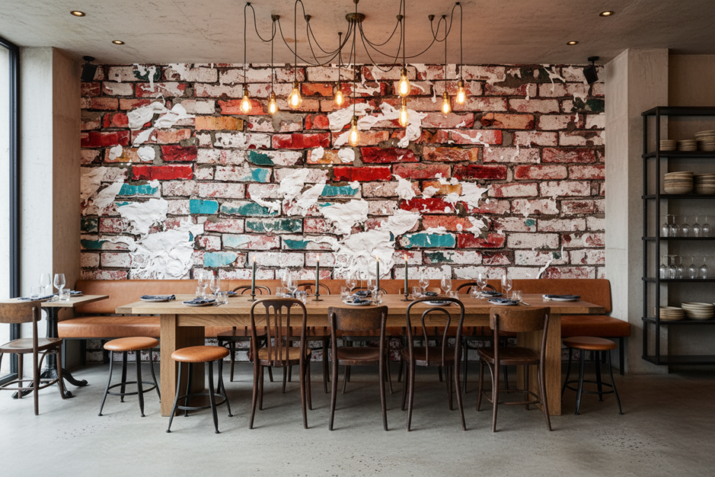 Papier peint mur de briques vintage aux couleurs éclatées - Restaurant