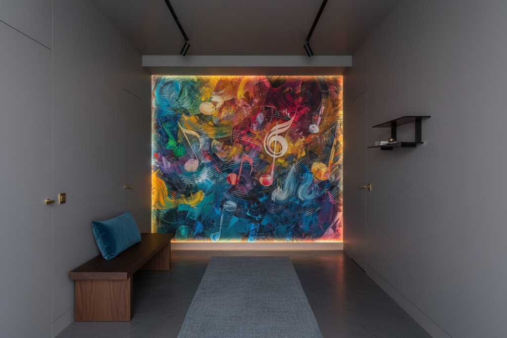 Papier Peint Musical Abstrait aux Notes Colorées et Dynamiques - Couloir