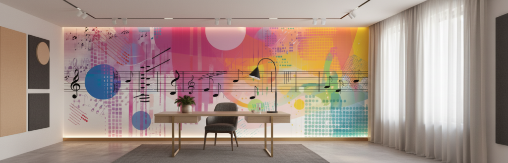 Papier Peint Musical Abstrait Dégradé Arc-en-ciel Moderne Artistique - Bureau