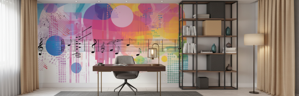 Papier Peint Musical Abstrait Dégradé Arc-en-ciel Moderne Artistique - Bureau