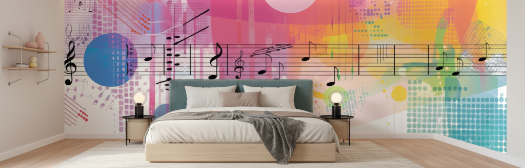 Papier Peint Musical Abstrait Dégradé Arc-en-ciel Moderne Artistique - Chambre adulte