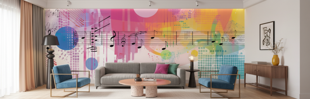 Papier Peint Musical Abstrait Dégradé Arc-en-ciel Moderne Artistique - Hôtel