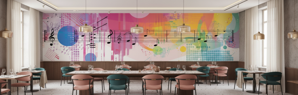 Papier Peint Musical Abstrait Dégradé Arc-en-ciel Moderne Artistique - Restaurant