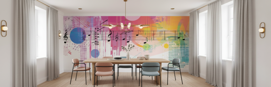 Papier Peint Musical Abstrait Dégradé Arc-en-ciel Moderne Artistique - Salle à manger