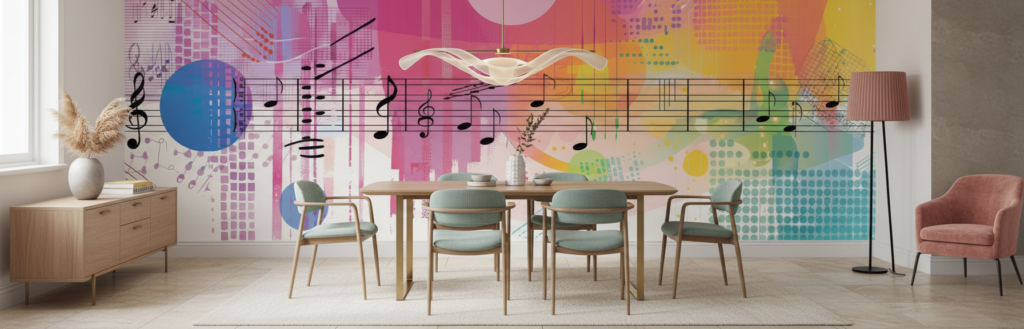 Papier Peint Musical Abstrait Dégradé Arc-en-ciel Moderne Artistique - Salle à manger