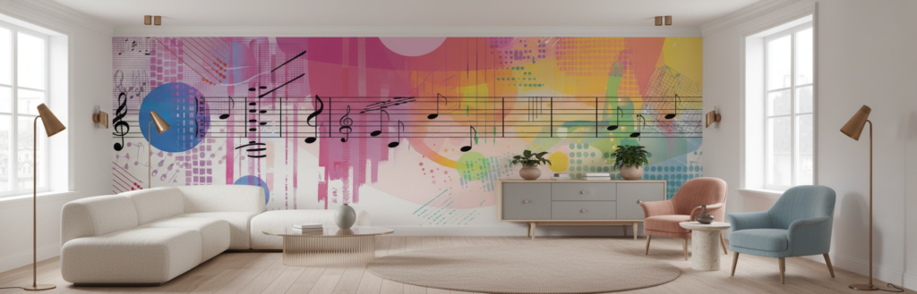 Papier Peint Musical Abstrait Dégradé Arc-en-ciel Moderne Artistique - Salon / Séjour