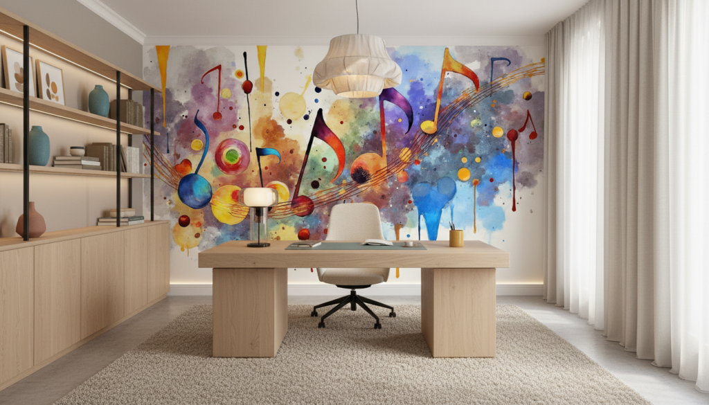 Papier Peint Musical Abstrait Explosion de Couleurs Aquarelle - Bureau