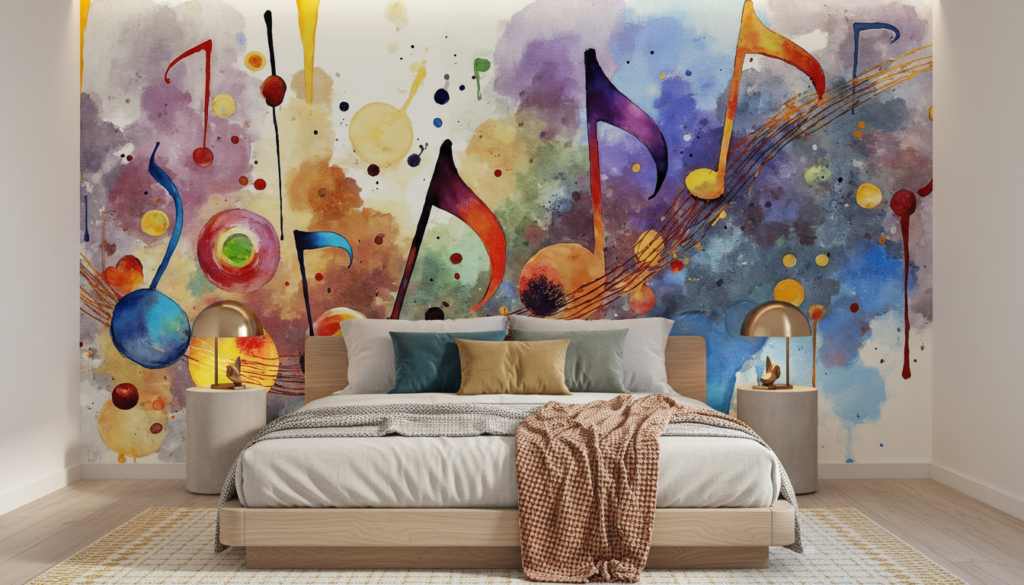 Papier Peint Musical Abstrait Explosion de Couleurs Aquarelle - Chambre adulte