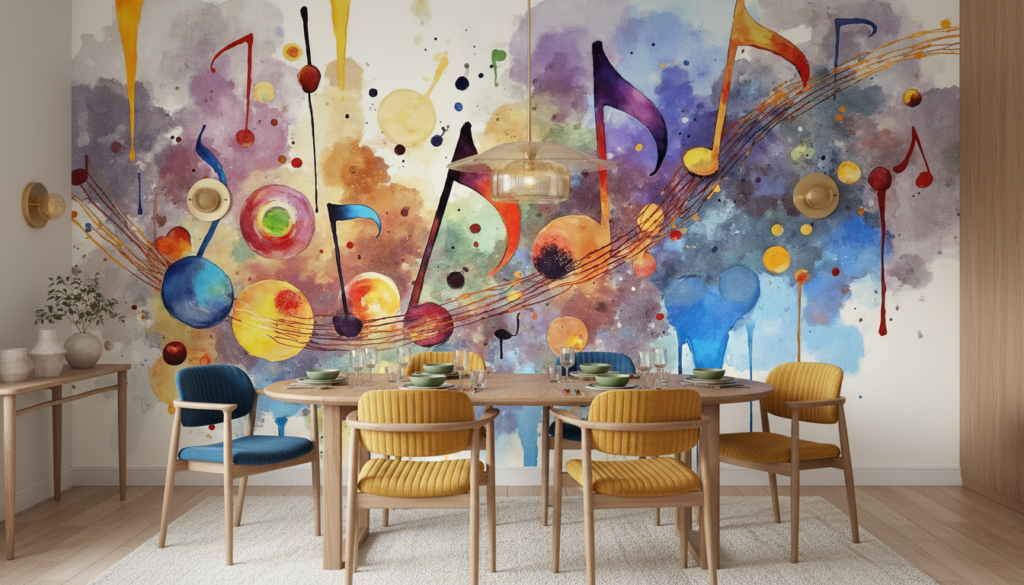 Papier Peint Musical Abstrait Explosion de Couleurs Aquarelle - Salle à manger