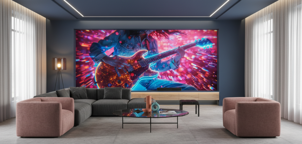 Papier Peint Musical Électrique Guitare Néon Lumières Colorées - Salon / Séjour