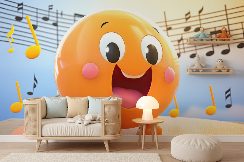 Papier Peint Musical Emoji Orange Joyeux Ambiance Enfantine - Chambre bébé