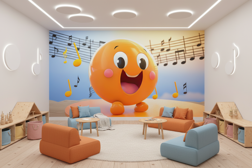 Papier Peint Musical Emoji Orange Joyeux Ambiance Enfantine - Espace enfant (pro)