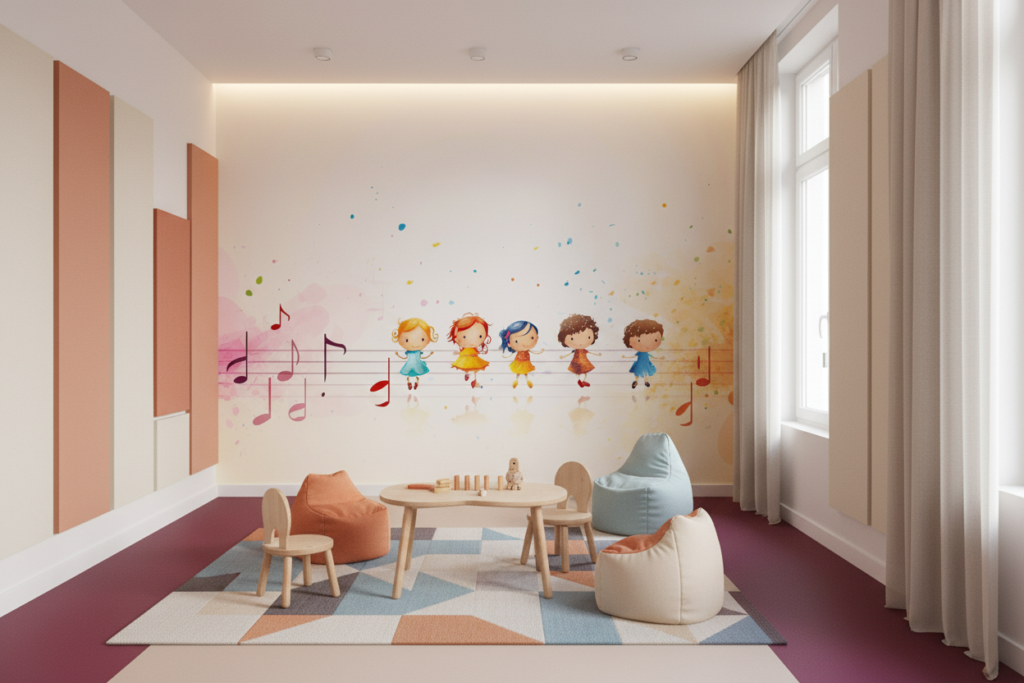 Papier Peint Musical Enfants Danseurs Coloré Aquarelle Arc-en-Ciel - Espace enfant (pro)