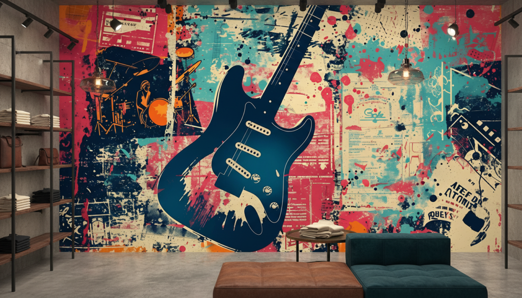 Papier Peint Musical Grunge Art Rock Guitare Électrique Vintage - Boutique
