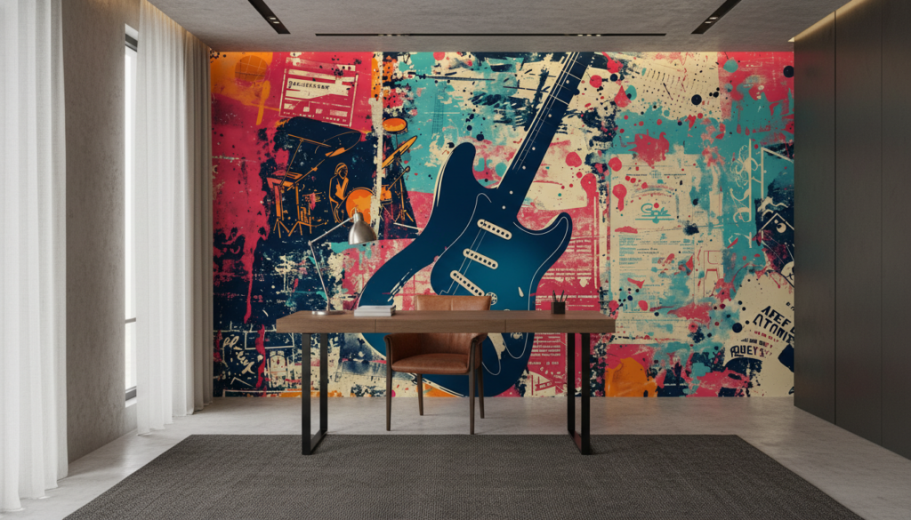 Papier Peint Musical Grunge Art Rock Guitare Électrique Vintage - Bureau