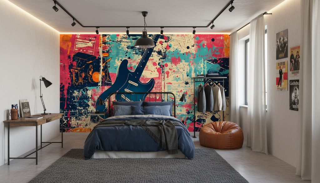 Papier Peint Musical Grunge Art Rock Guitare Électrique Vintage - Chambre ado