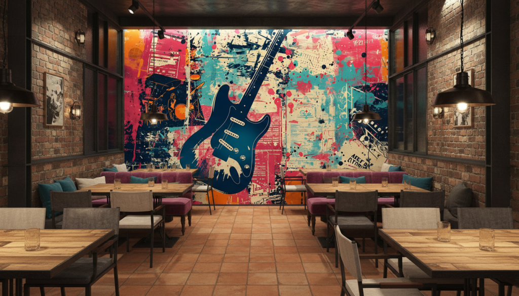 Papier Peint Musical Grunge Art Rock Guitare Électrique Vintage - Restaurant