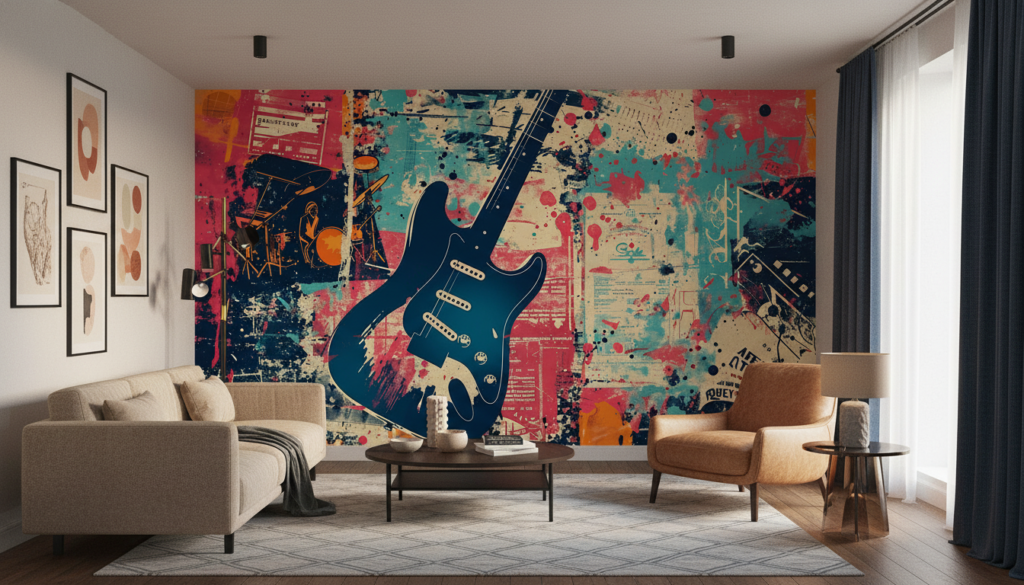 Papier Peint Musical Grunge Art Rock Guitare Électrique Vintage - Salon / Séjour