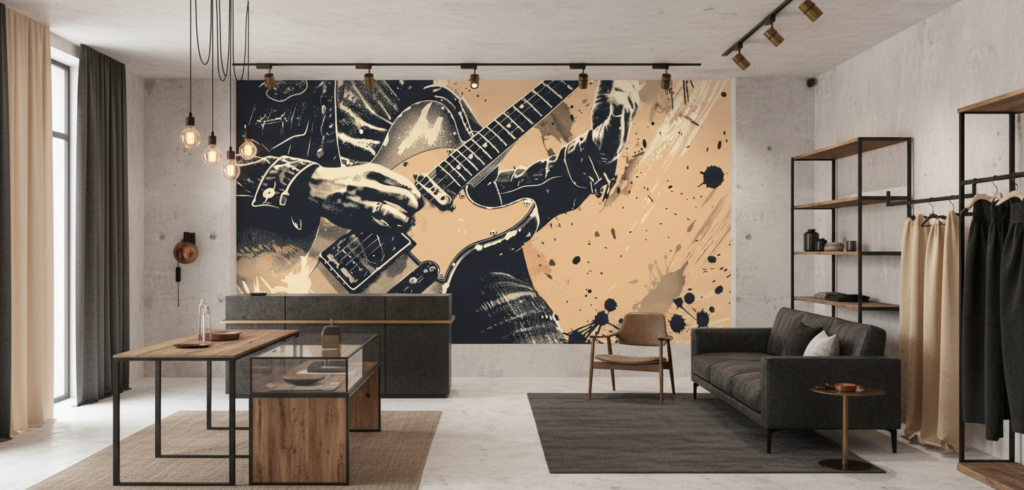 Papier Peint Musical Guitare Électrique Style Grunge Vintage - Boutique