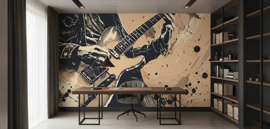 Papier Peint Musical Guitare Électrique Style Grunge Vintage - Bureau
