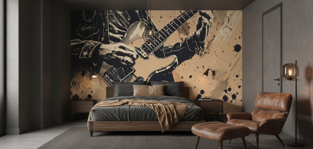 Papier Peint Musical Guitare Électrique Style Grunge Vintage - Chambre adulte