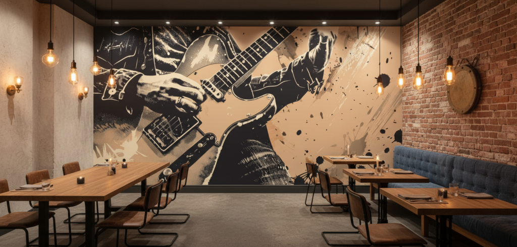 Papier Peint Musical Guitare Électrique Style Grunge Vintage - Restaurant
