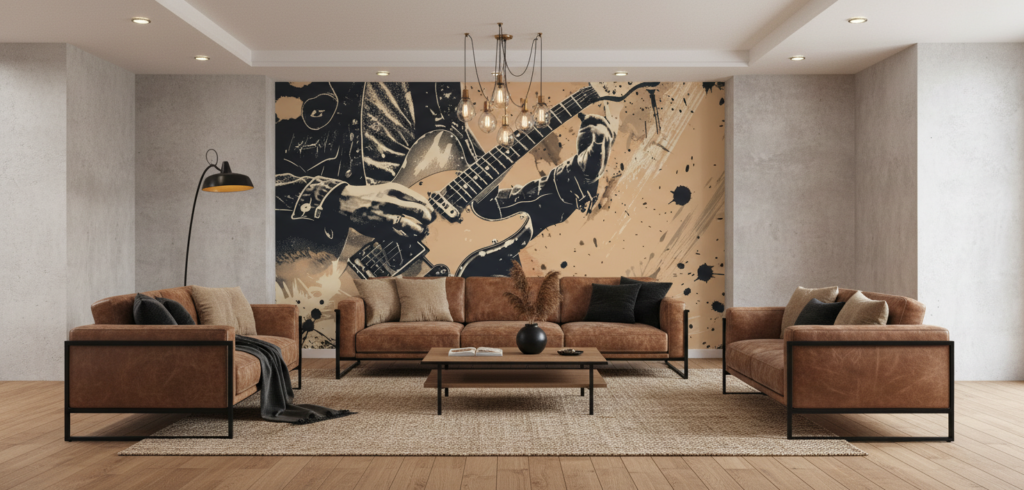 Papier Peint Musical Guitare Électrique Style Grunge Vintage - Salon / Séjour