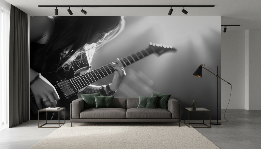Papier peint musical noir et blanc guitare électrique artistique - Salon / Séjour