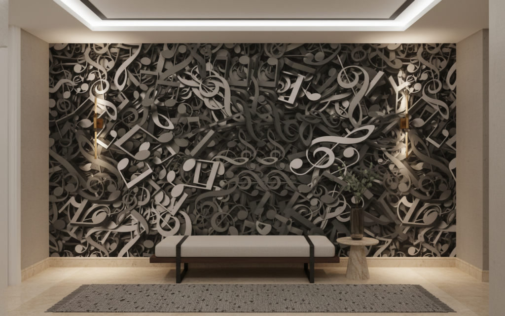 Papier Peint Musical Symphonie Notes de Musique Gris Taupe - Couloir