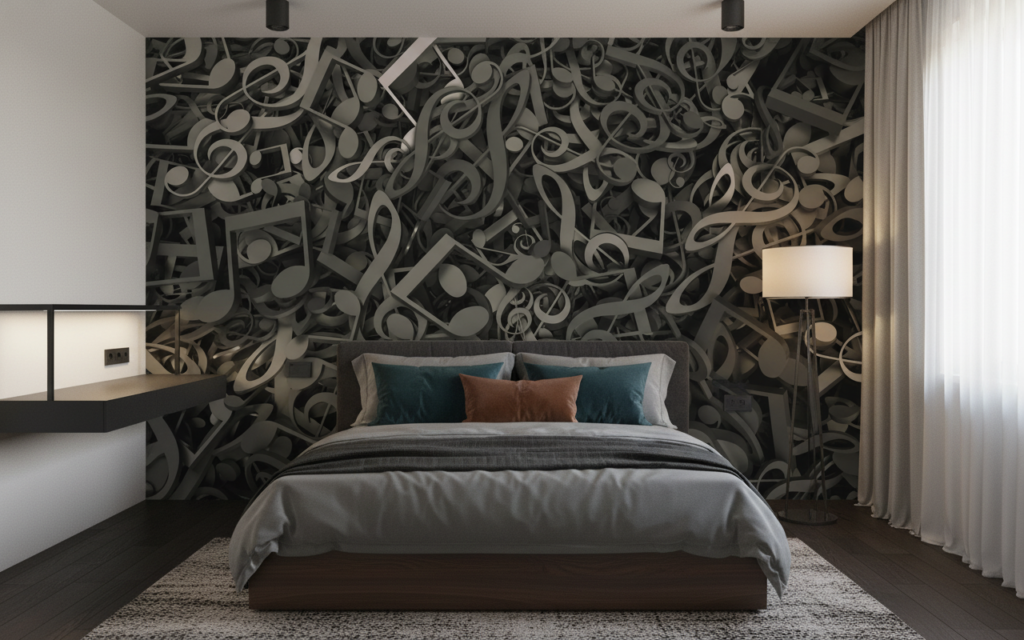 Papier Peint Musical Symphonie Notes et Clés de Sol Artistique - Chambre ado