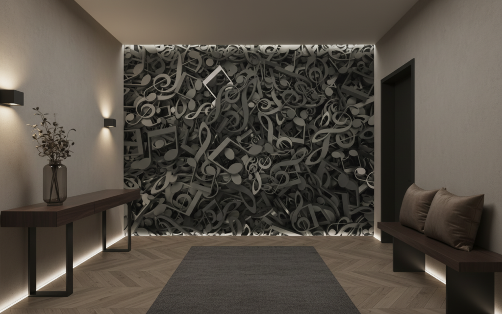 Papier Peint Musical Symphonie Notes et Clés de Sol Artistique - Couloir