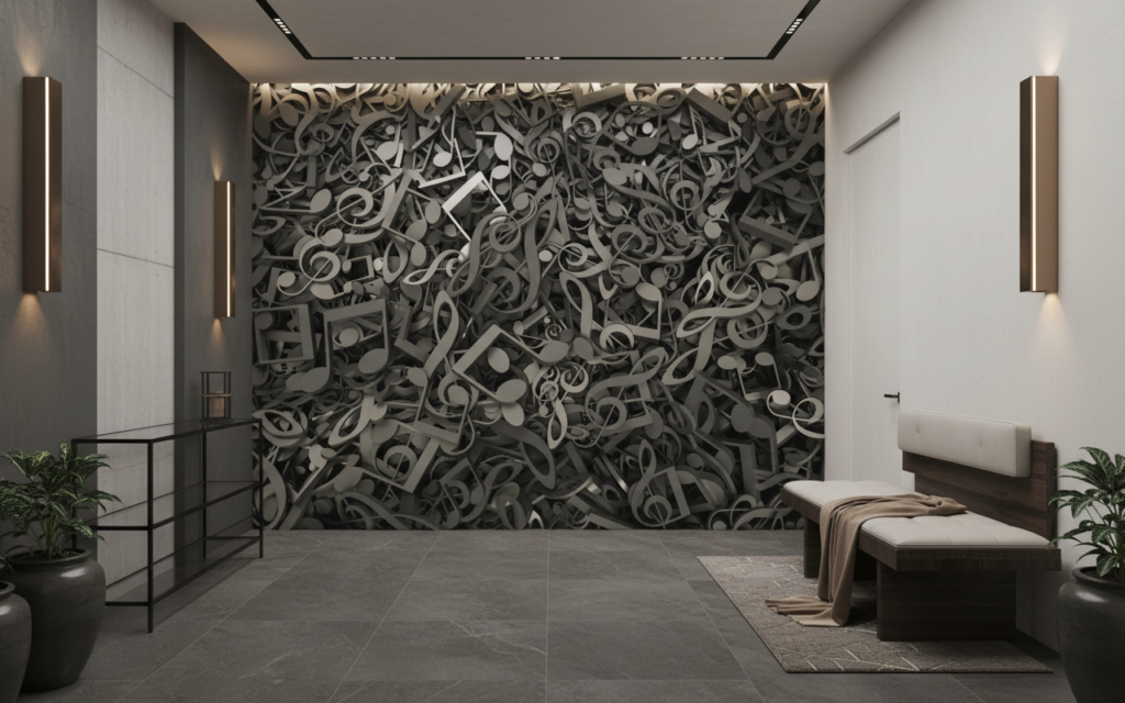 Papier Peint Musical Symphonie Notes et Clés de Sol Artistique - Entrée