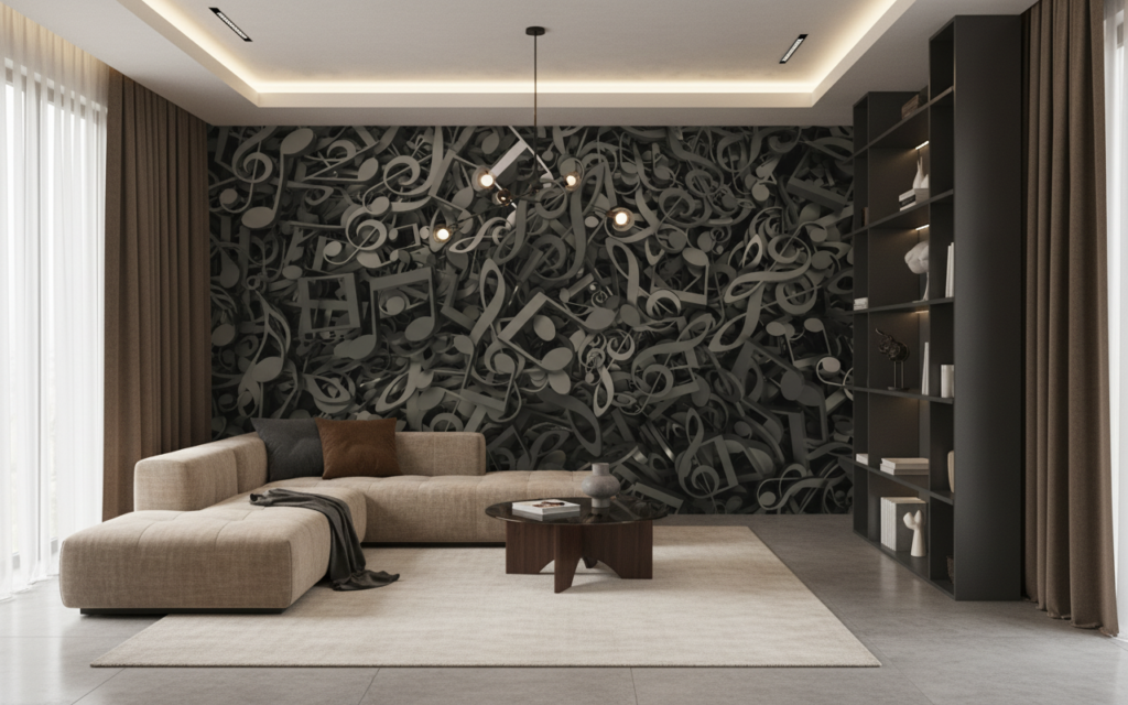 Papier Peint Musical Symphonie Notes et Clés de Sol Artistique - Salon / Séjour