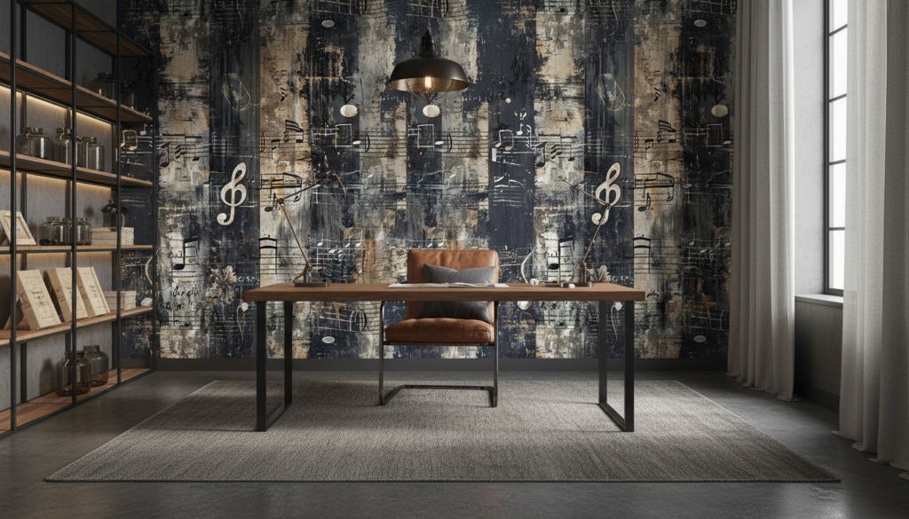 Papier Peint Musical Vintage Partition Notes Musique Grunge Industriel - Bureau