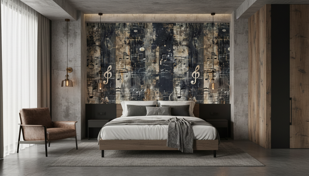 Papier Peint Musical Vintage Partition Notes Musique Grunge Industriel - Hôtel