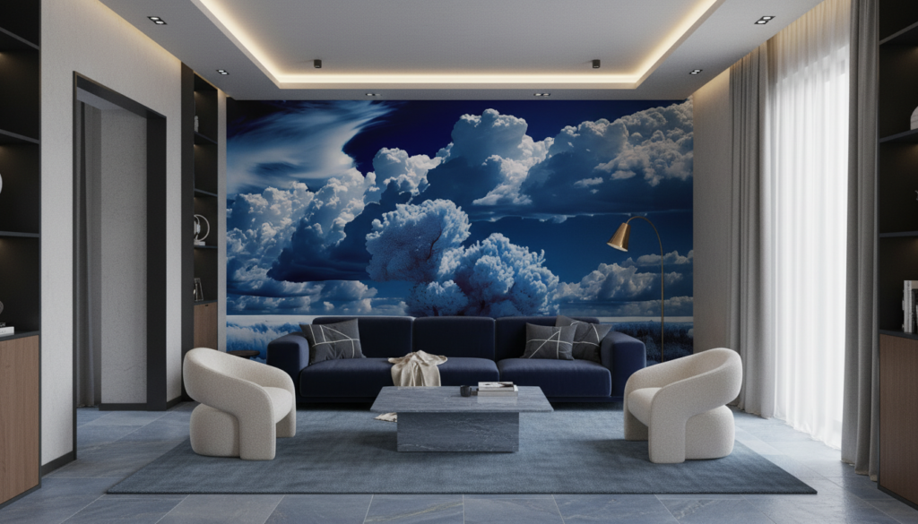 Papier peint nuages dramatiques ciel bleu tempête spectaculaire naturel - Salon / Séjour