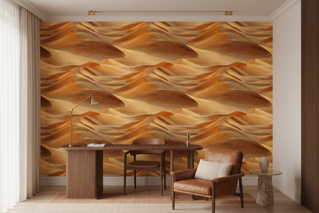 Papier peint ondulations dorées effet tissu organique fluide abstrait - Bureau