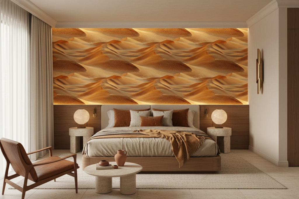 Papier peint ondulations dorées effet tissu organique fluide abstrait - Hôtel