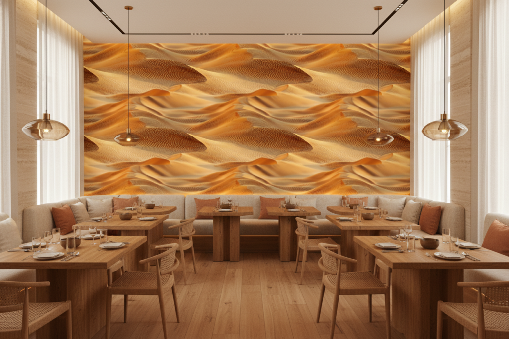 Papier peint ondulations dorées effet tissu organique fluide abstrait - Restaurant