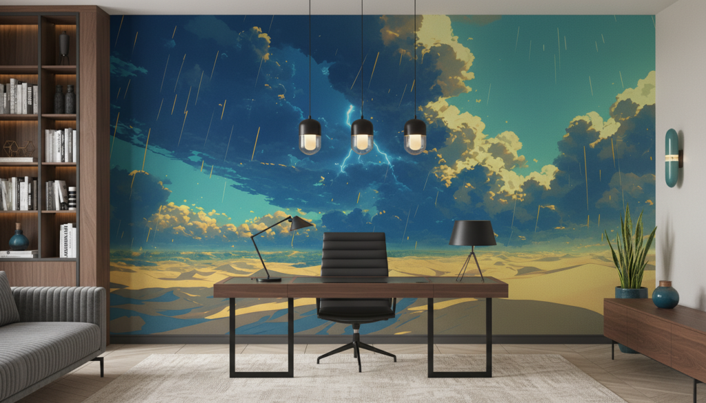 Papier Peint Orage Désert Lightning Tempête Ciel Dramatique Bleu - Bureau