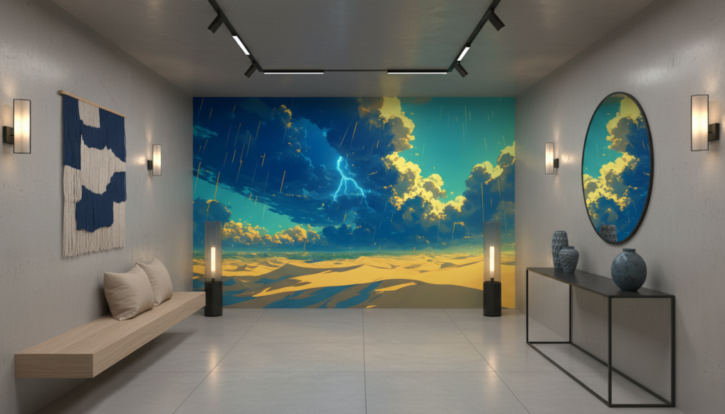 Papier Peint Orage Désert Lightning Tempête Ciel Dramatique Bleu - Couloir