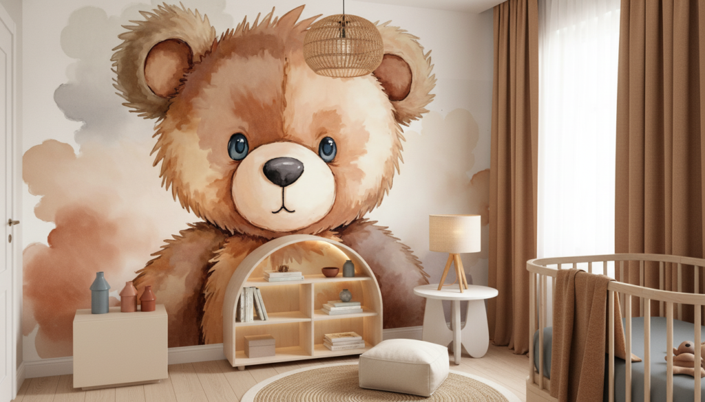 Papier Peint Ours en Peluche Aquarelle Doux Chambre Enfant - Espace enfant (pro)