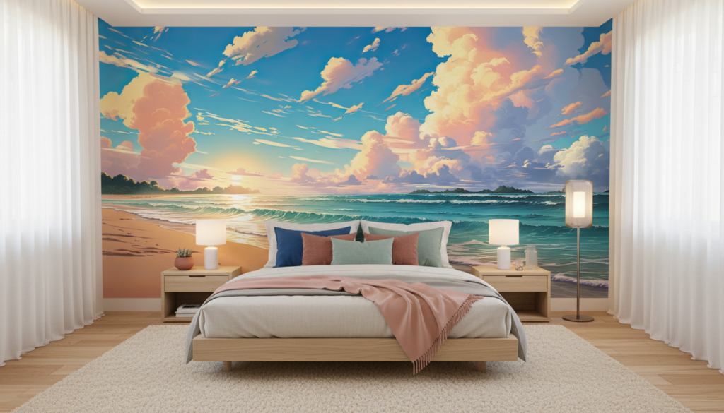 Papier peint panoramique plage paradisiaque coucher de soleil océan tropical - Chambre adulte