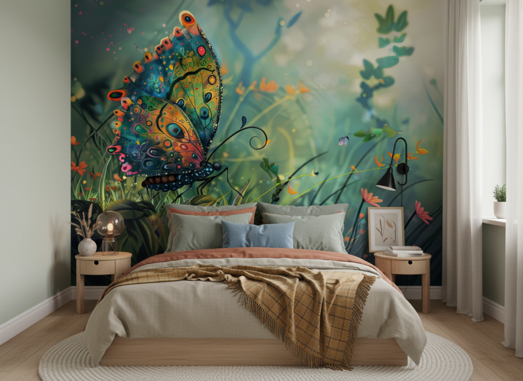 Papier Peint Papillon Fantastique Multicolore Jardin Enchanté Artistique - Chambre adulte